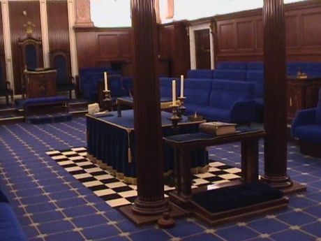 The Craft masonry (1st to 3rd degree) lodge room at Bristol Freemasons Hall, Park Street